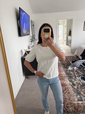 Madewell White Puff Sleeve Crewneck Top